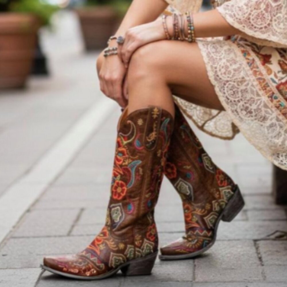 NEW Old Gringo Olivia Floral Western Boho Leather Brown Boot 11 - Picture 8 of 8